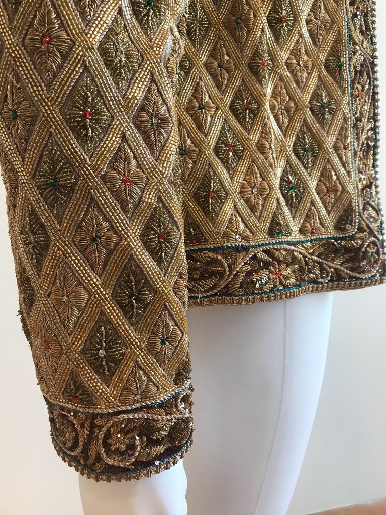 Mary McFadden Gold Embroidered Beaded Jacket with Metal Strip Work For Sale 4