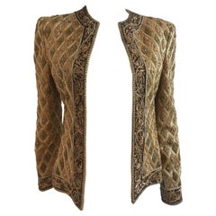 Mary McFadden Gold Embroidered Beaded Jacket with Metal Strip Work