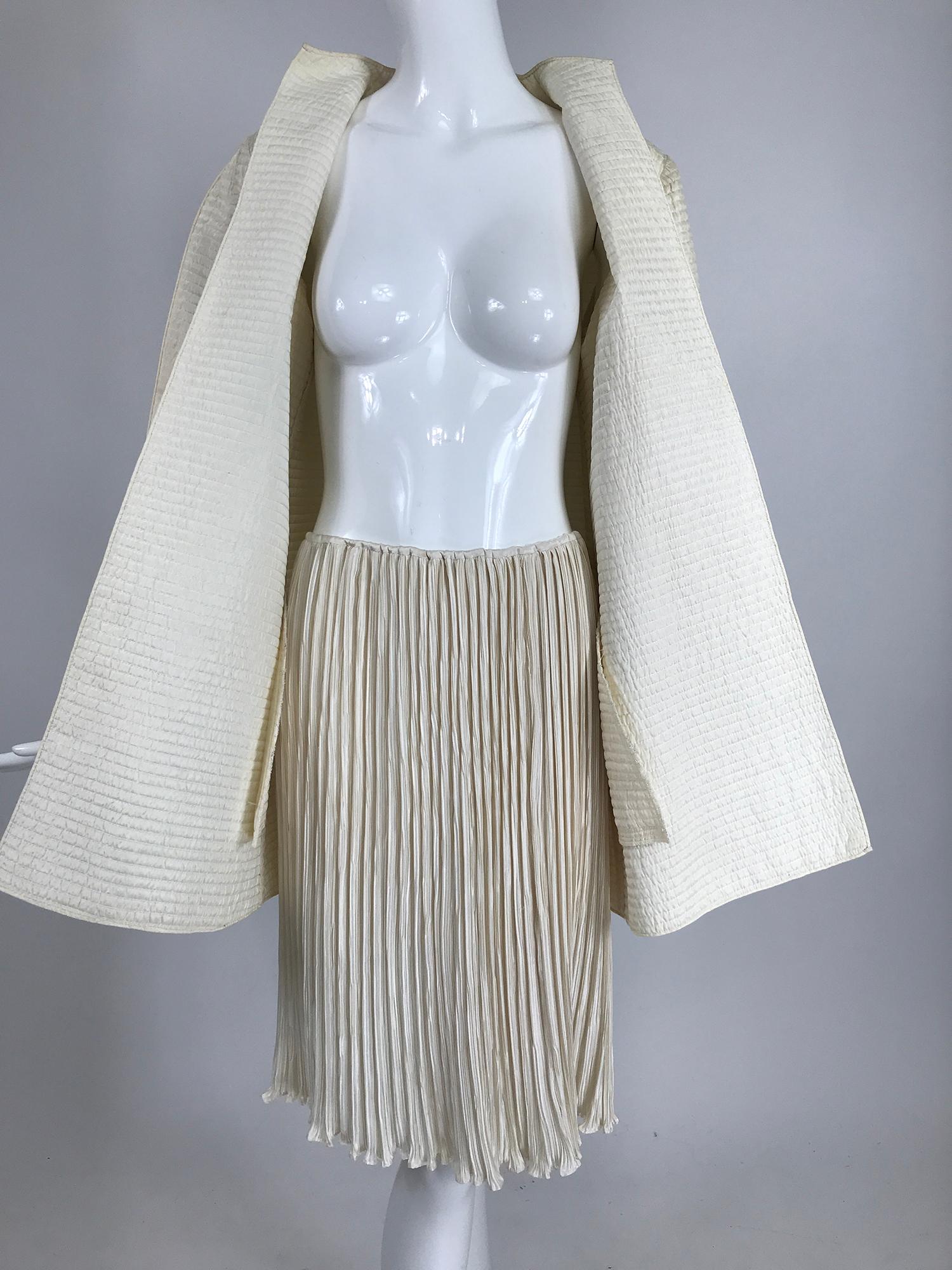 Mary McFadden Ivory Quilted Jacket and Fortuny Stye Pleated Skirt Set 5