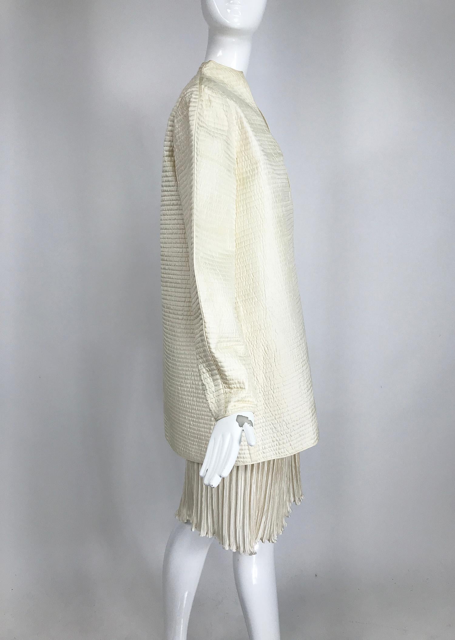 Gray Mary McFadden Ivory Quilted Jacket and Fortuny Stye Pleated Skirt Set