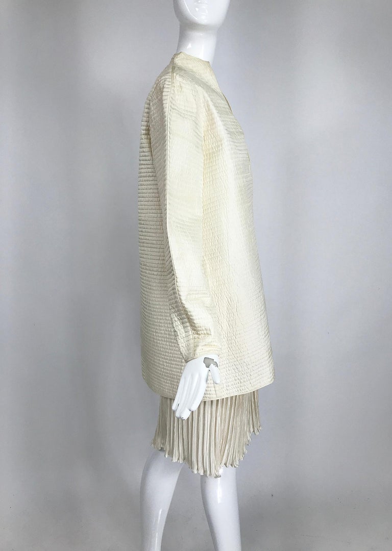 Gray Mary McFadden Ivory Quilted Jacket and Fortuny Stye Pleated Skirt Set For Sale
