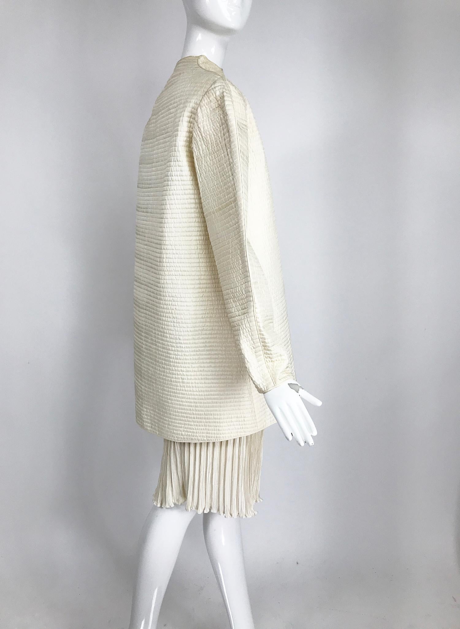 Mary McFadden Ivory Quilted Jacket and Fortuny Stye Pleated Skirt Set In Good Condition In West Palm Beach, FL