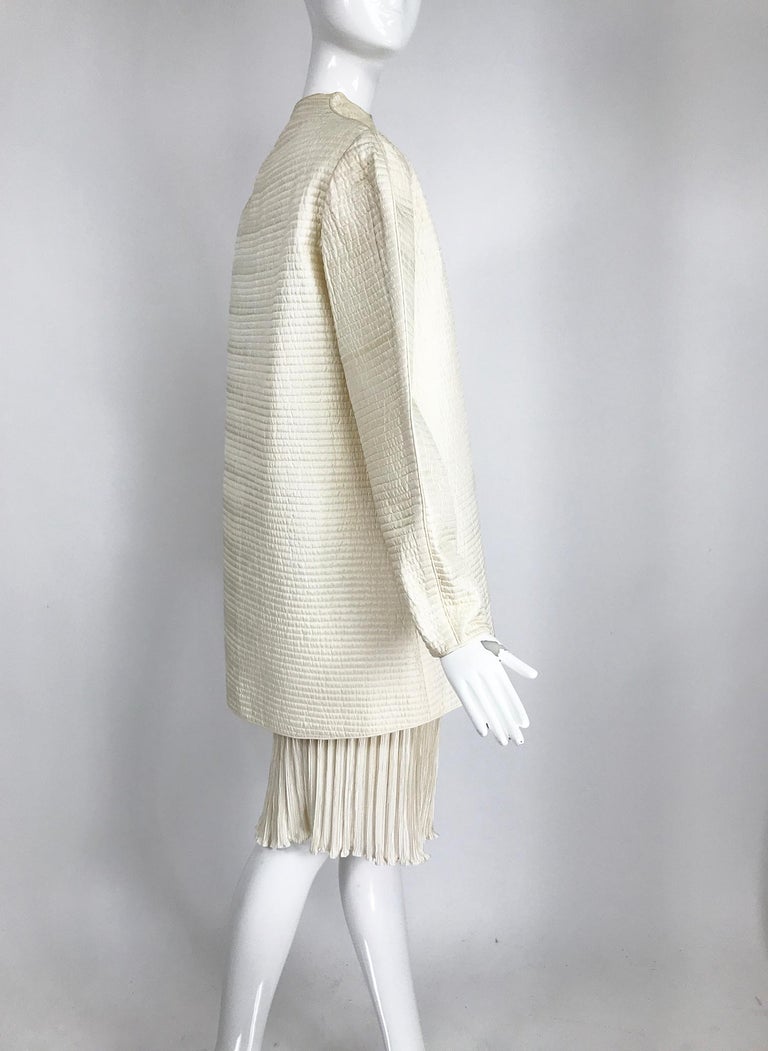 Mary McFadden Ivory Quilted Jacket and Fortuny Stye Pleated Skirt Set In Good Condition For Sale In West Palm Beach, FL
