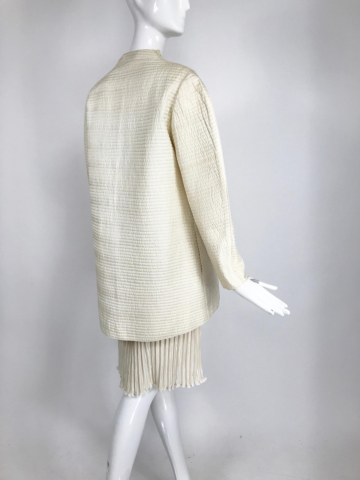 Women's Mary McFadden Ivory Quilted Jacket and Fortuny Stye Pleated Skirt Set