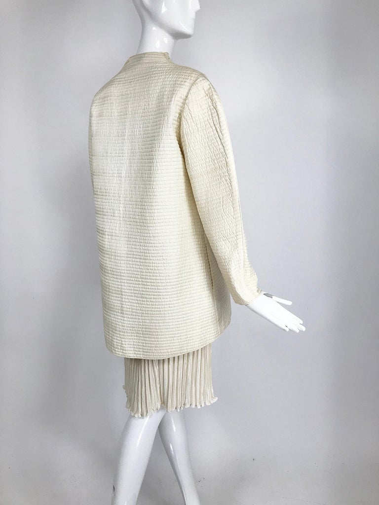 Women's Mary McFadden Ivory Quilted Jacket and Fortuny Stye Pleated Skirt Set For Sale