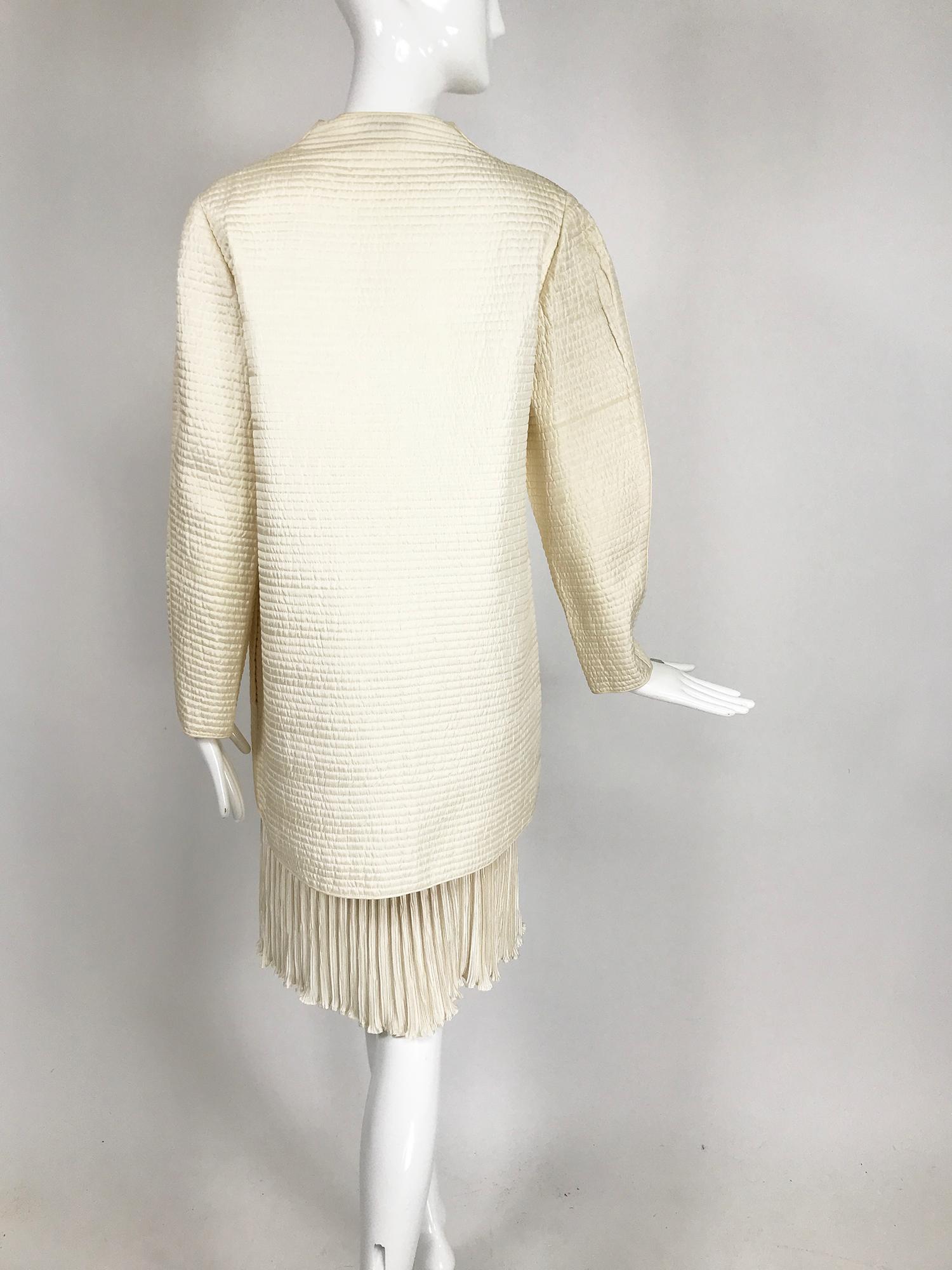 Mary McFadden Ivory Quilted Jacket and Fortuny Stye Pleated Skirt Set 1