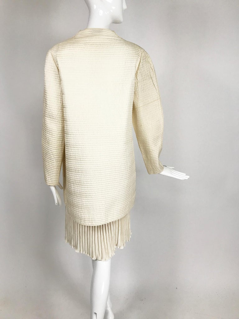 Mary McFadden Ivory Quilted Jacket and Fortuny Stye Pleated Skirt Set For Sale 1