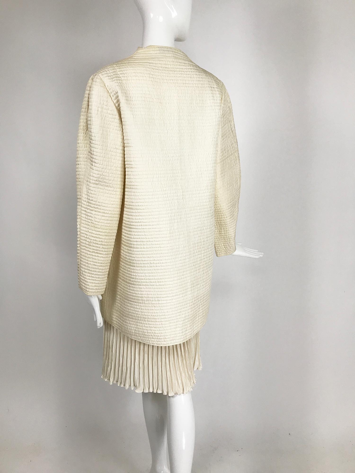 Mary McFadden Ivory Quilted Jacket and Fortuny Stye Pleated Skirt Set 2