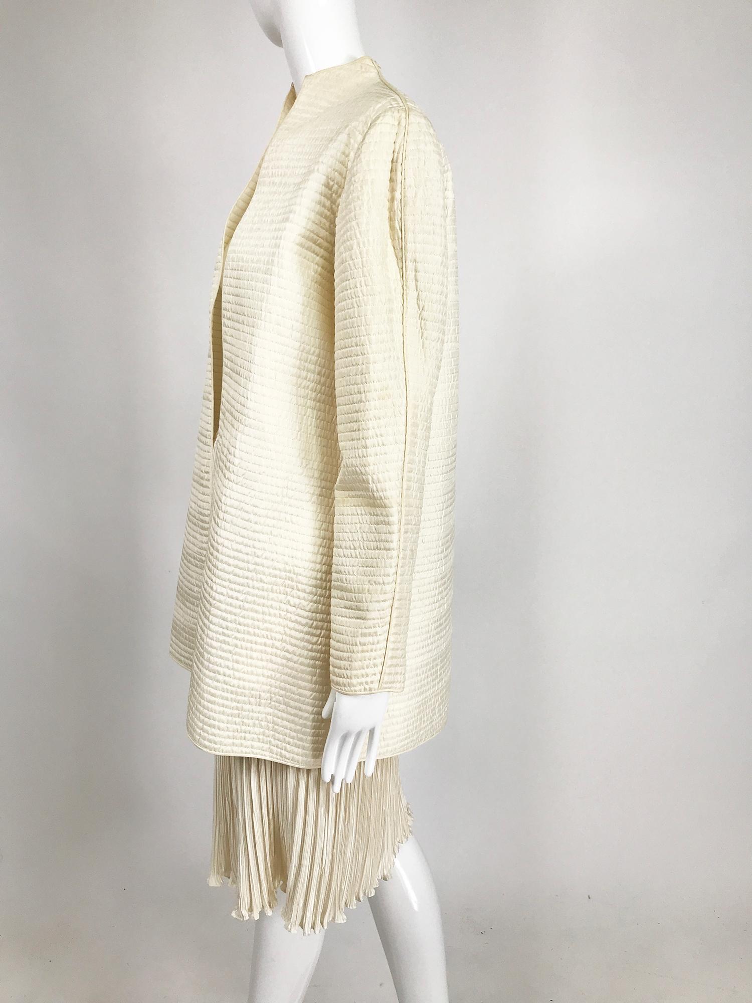 Mary McFadden Ivory Quilted Jacket and Fortuny Stye Pleated Skirt Set 3