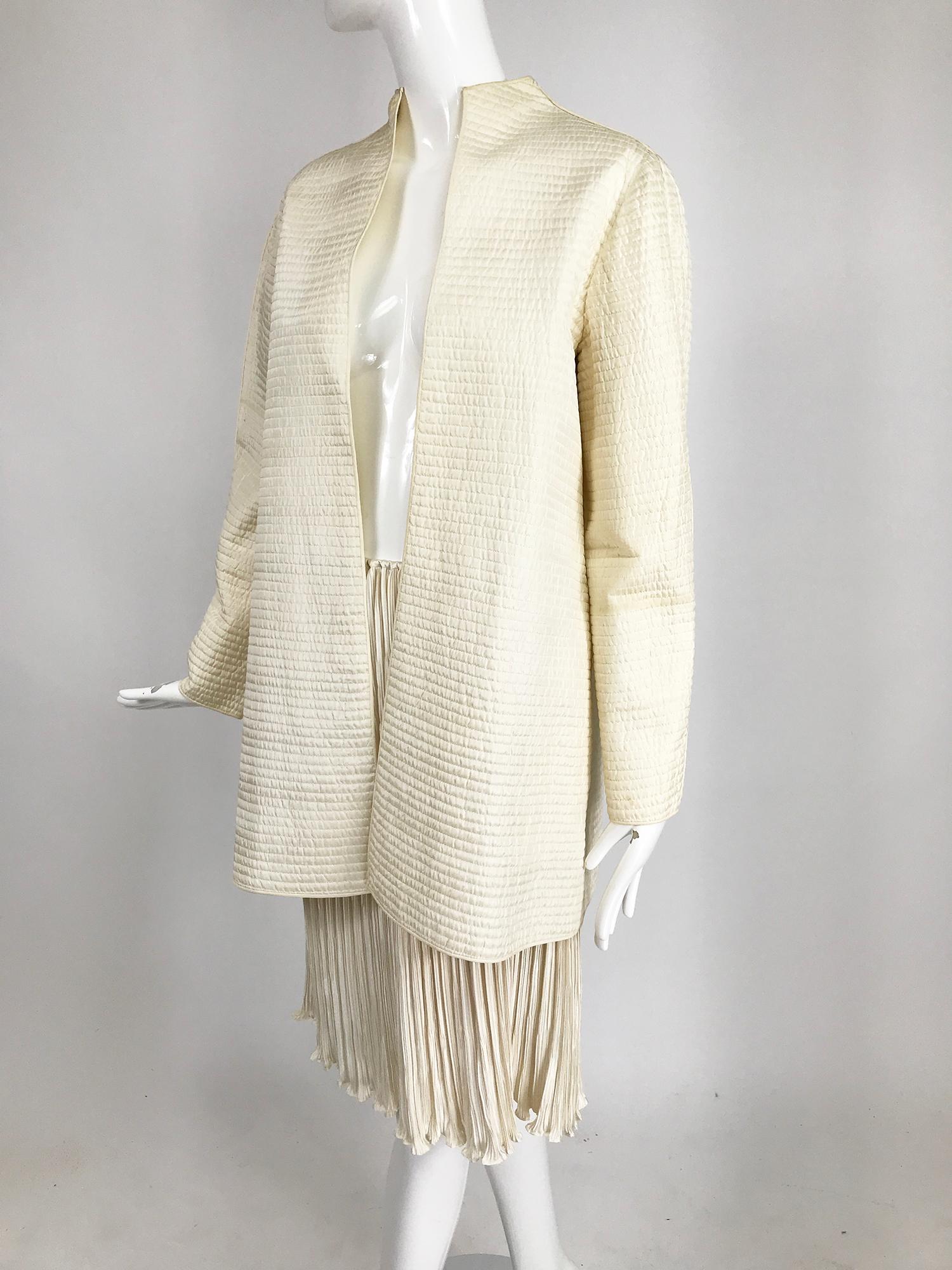 Mary McFadden Ivory Quilted Jacket and Fortuny Stye Pleated Skirt Set 4