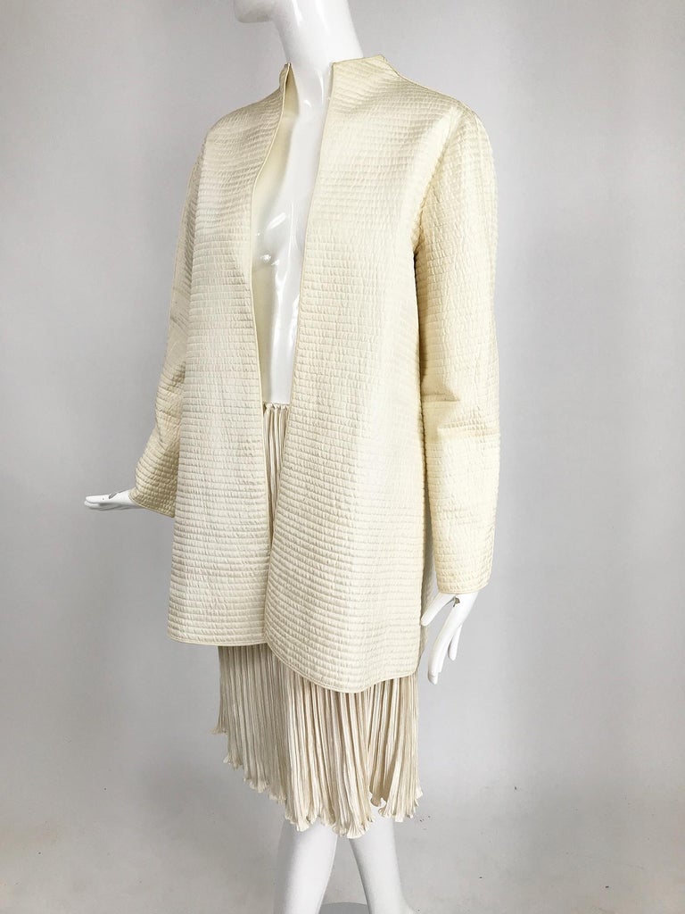 Mary McFadden Ivory Quilted Jacket and Fortuny Stye Pleated Skirt Set For Sale 4