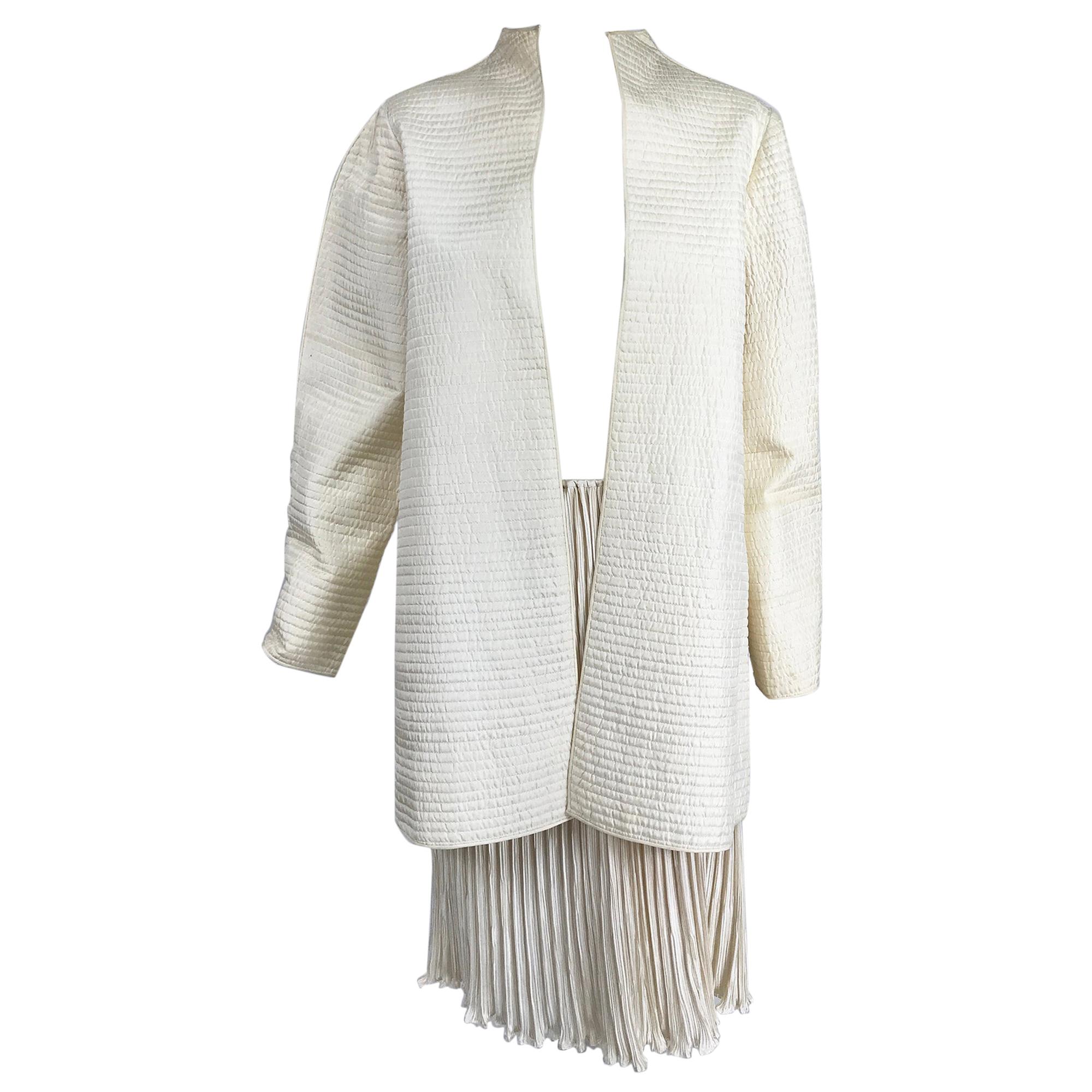 Mary McFadden Ivory Quilted Jacket and Fortuny Stye Pleated Skirt Set