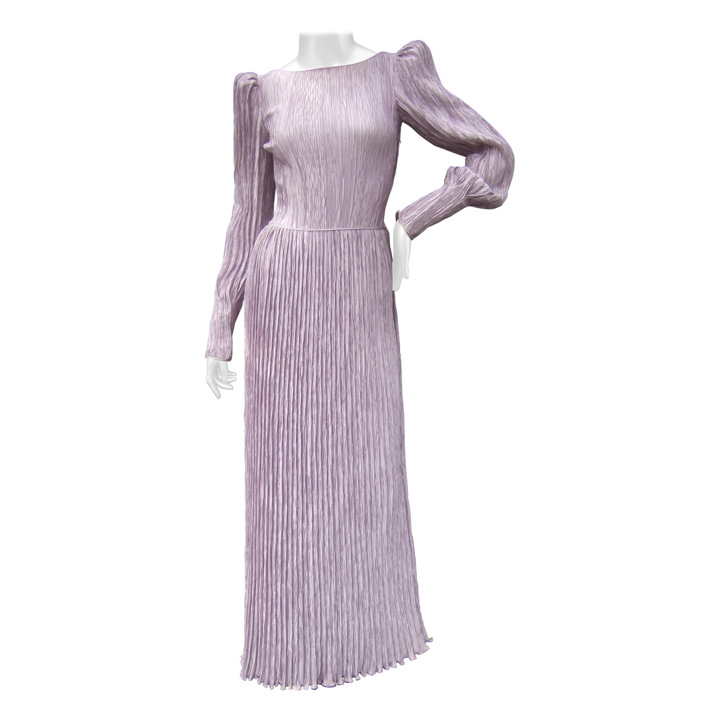 Mary McFadden Lavender Delphos Pleated Backless Gown for Neiman Marcus c 1990