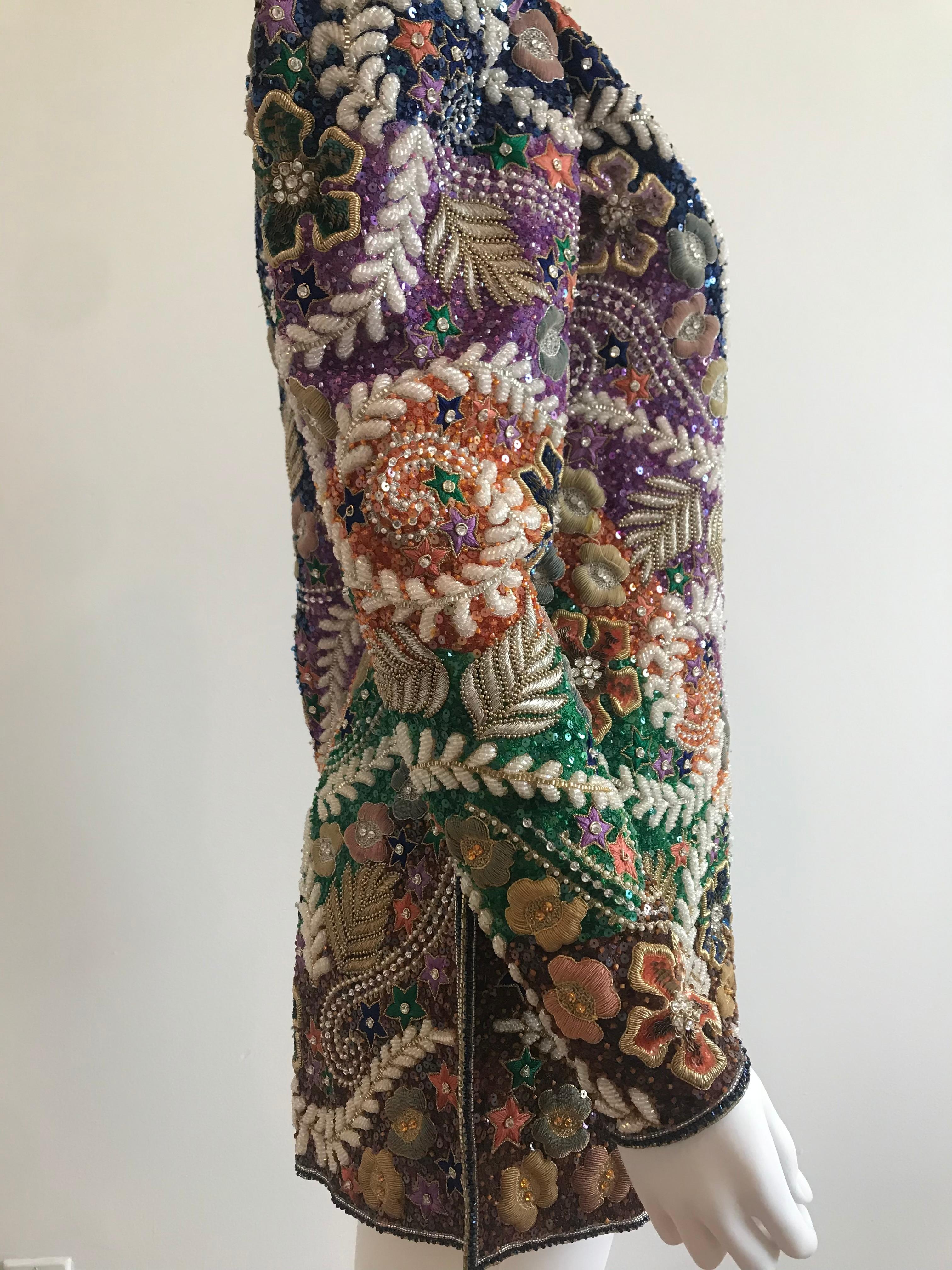 Mary McFadden Multi Color Sequins and Embroidered Top/Mini Dress For Sale 5