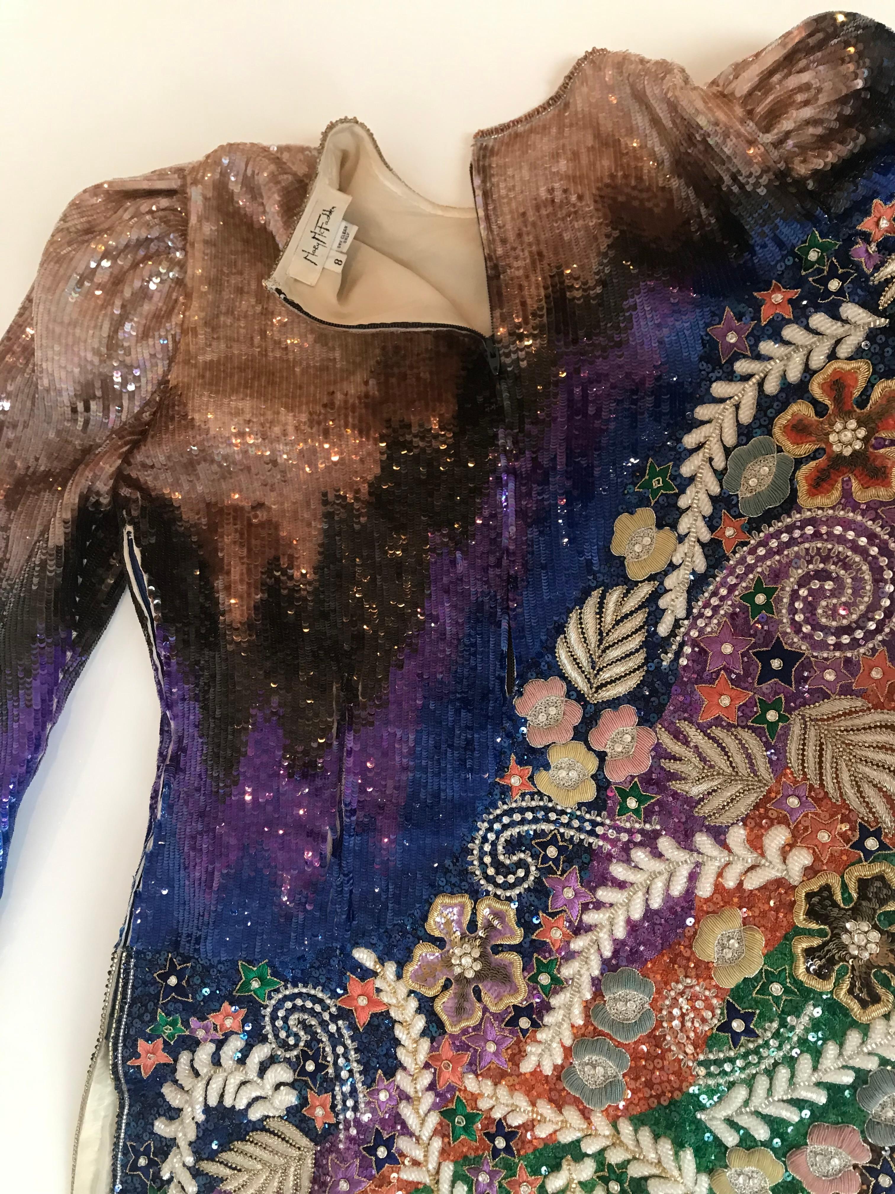 Mary McFadden Multi Color Sequins and Embroidered Top/Mini Dress For Sale 9