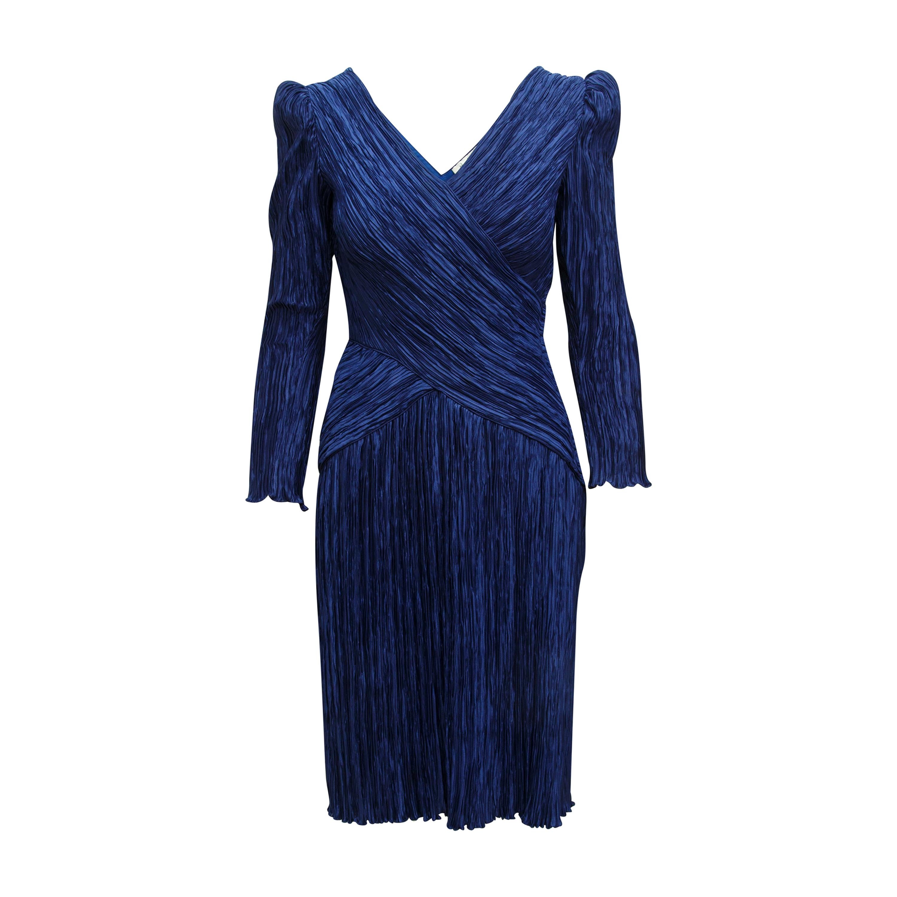 Mary McFadden Navy Blue Pleated Dress