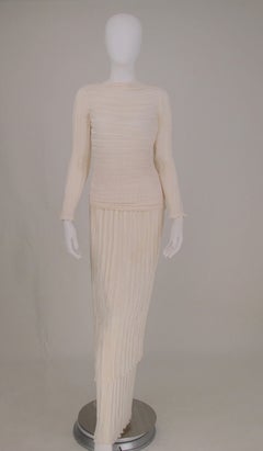 Mary McFadden Off White Tiered Fortuny Pleated Evening Dress 1980s