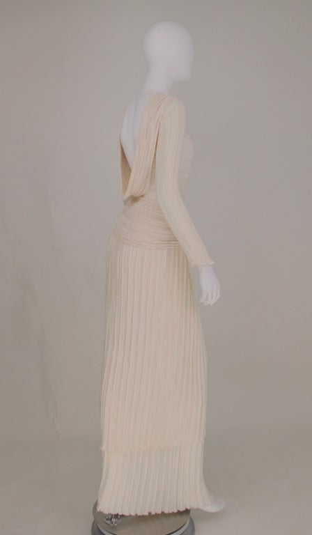 Mary McFadden Off White Tiered Fortuny Pleated Evening Dress 1980s 2