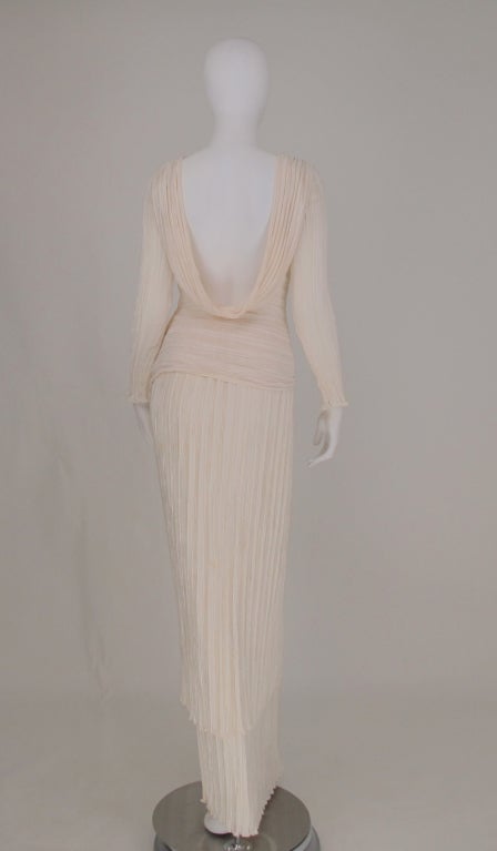 Mary McFadden Off White Tiered Fortuny Pleated Evening Dress 1980s 3
