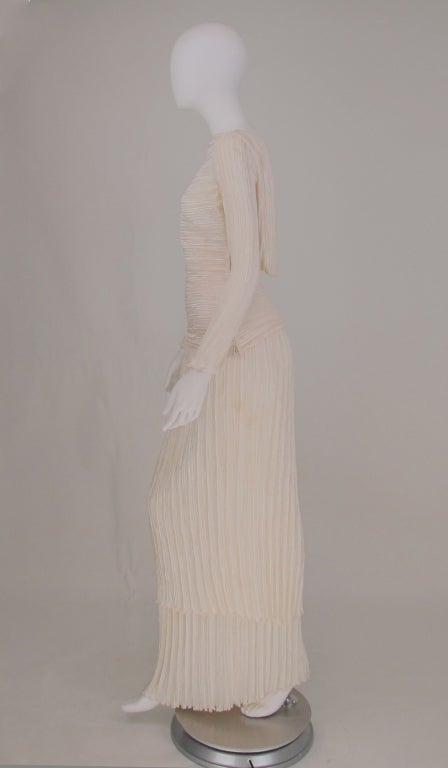 Mary McFadden Off White Tiered Fortuny Pleated Evening Dress 1980s 4