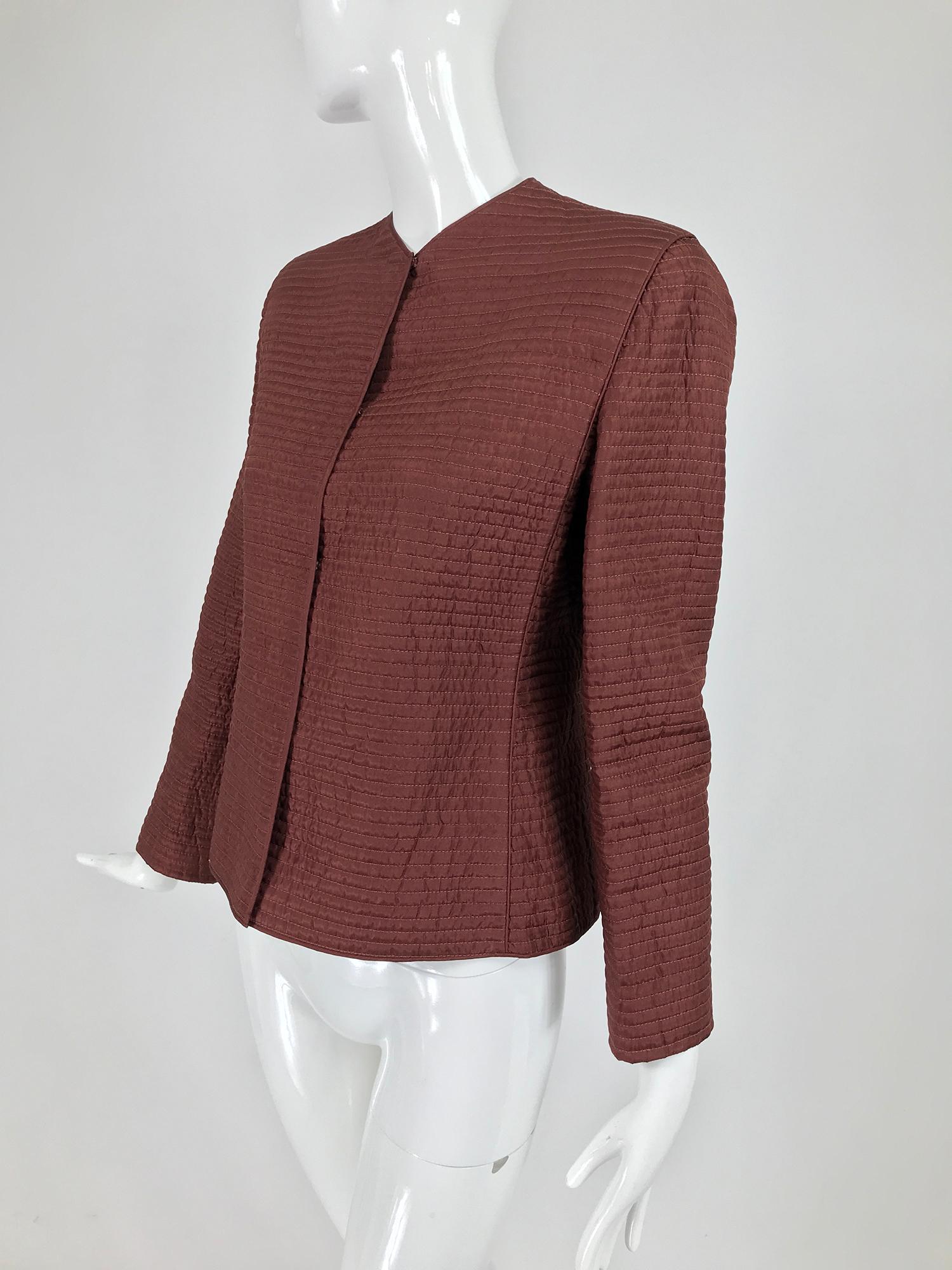 Mary McFadden Quilted Jacket in Rich Raisin Brown 1970s 6