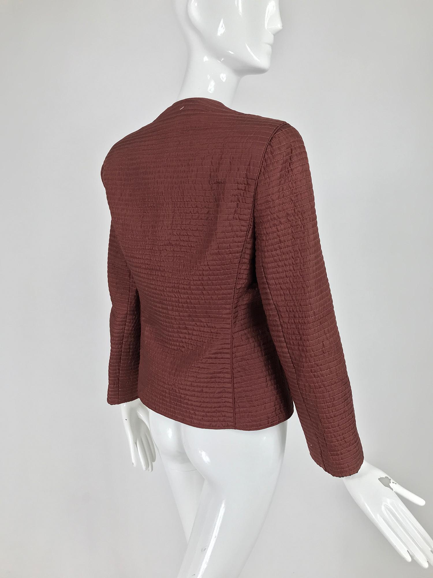 Mary McFadden Quilted Jacket in Rich Raisin Brown 1970s 1