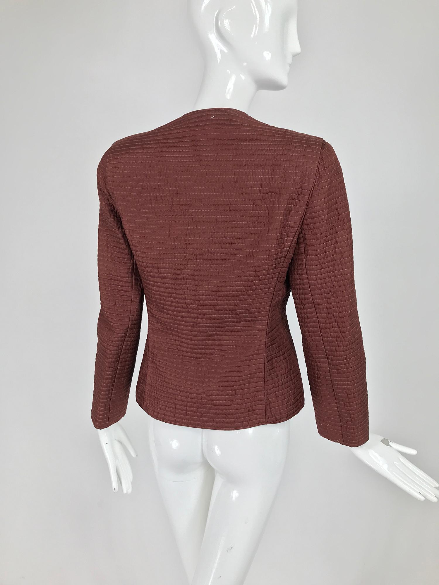 Mary McFadden Quilted Jacket in Rich Raisin Brown 1970s 2