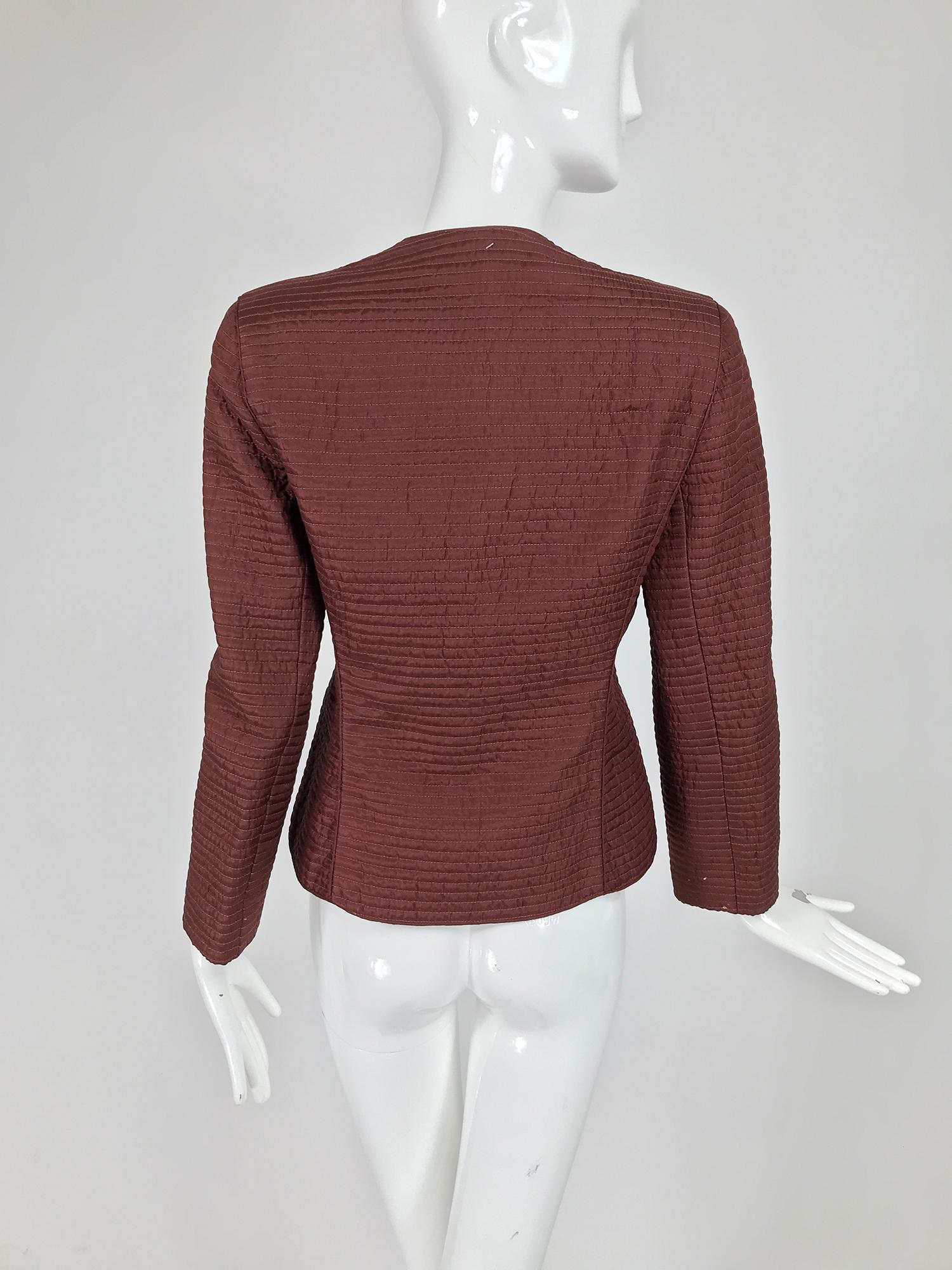 Mary McFadden Quilted Jacket in Rich Raisin Brown 1970s 3