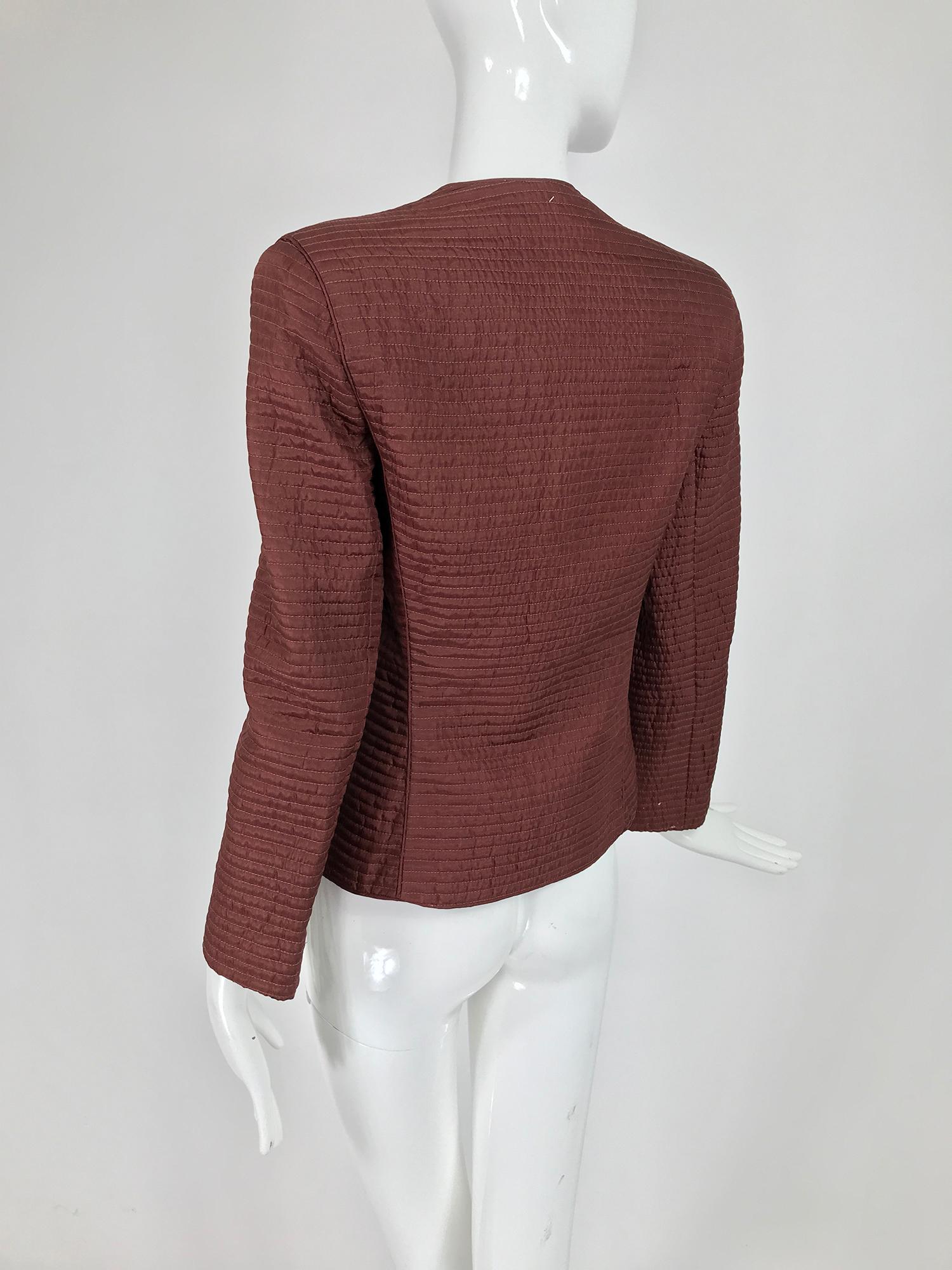 Mary McFadden Quilted Jacket in Rich Raisin Brown 1970s 4