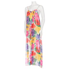 Mary McFadden Sheer Chiffon Large Floral Print Maxi Dress