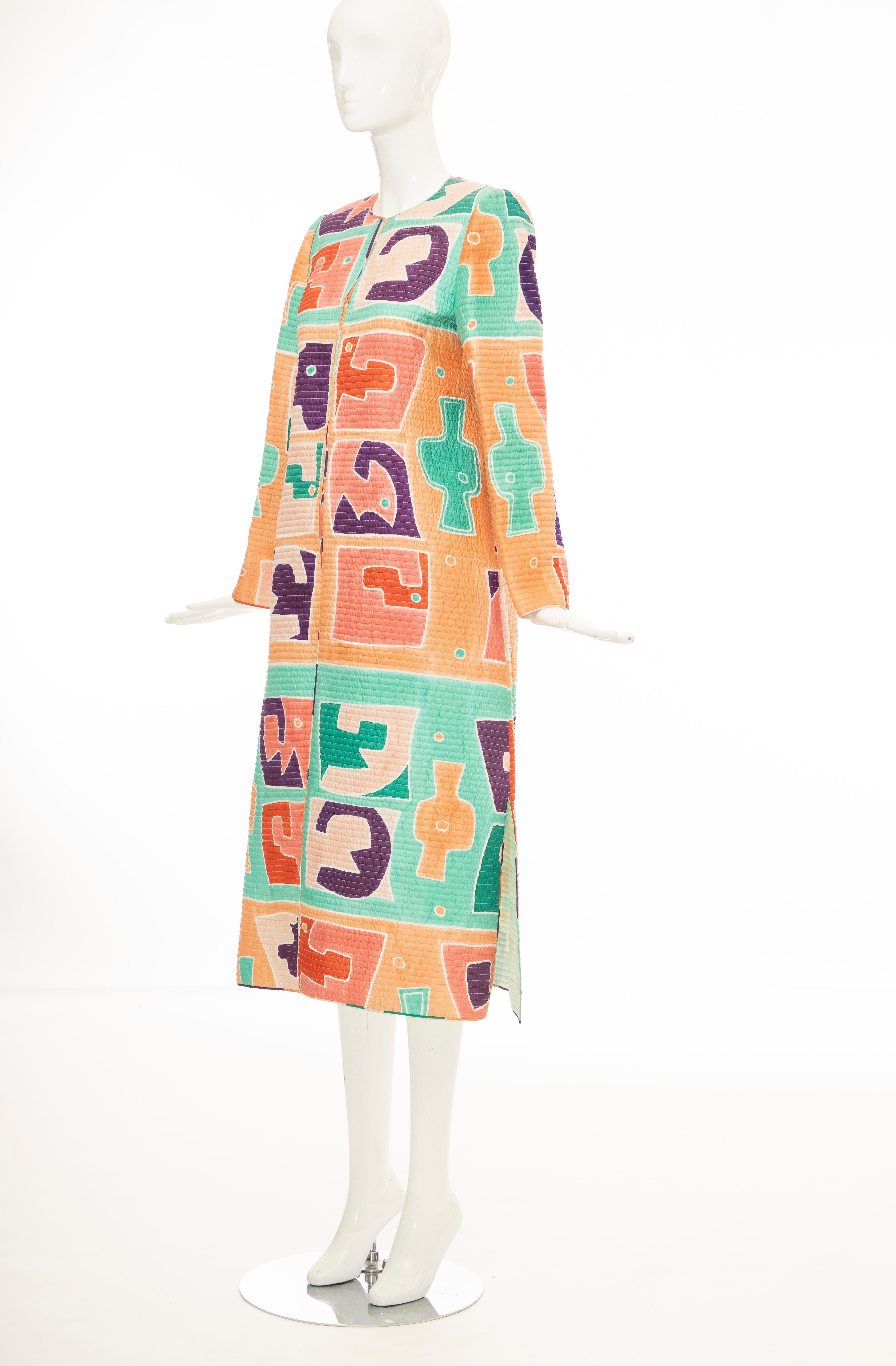 Mary McFadden Silk Lightweight Quilted & Printed Long Coat, Circa: 1980's 5
