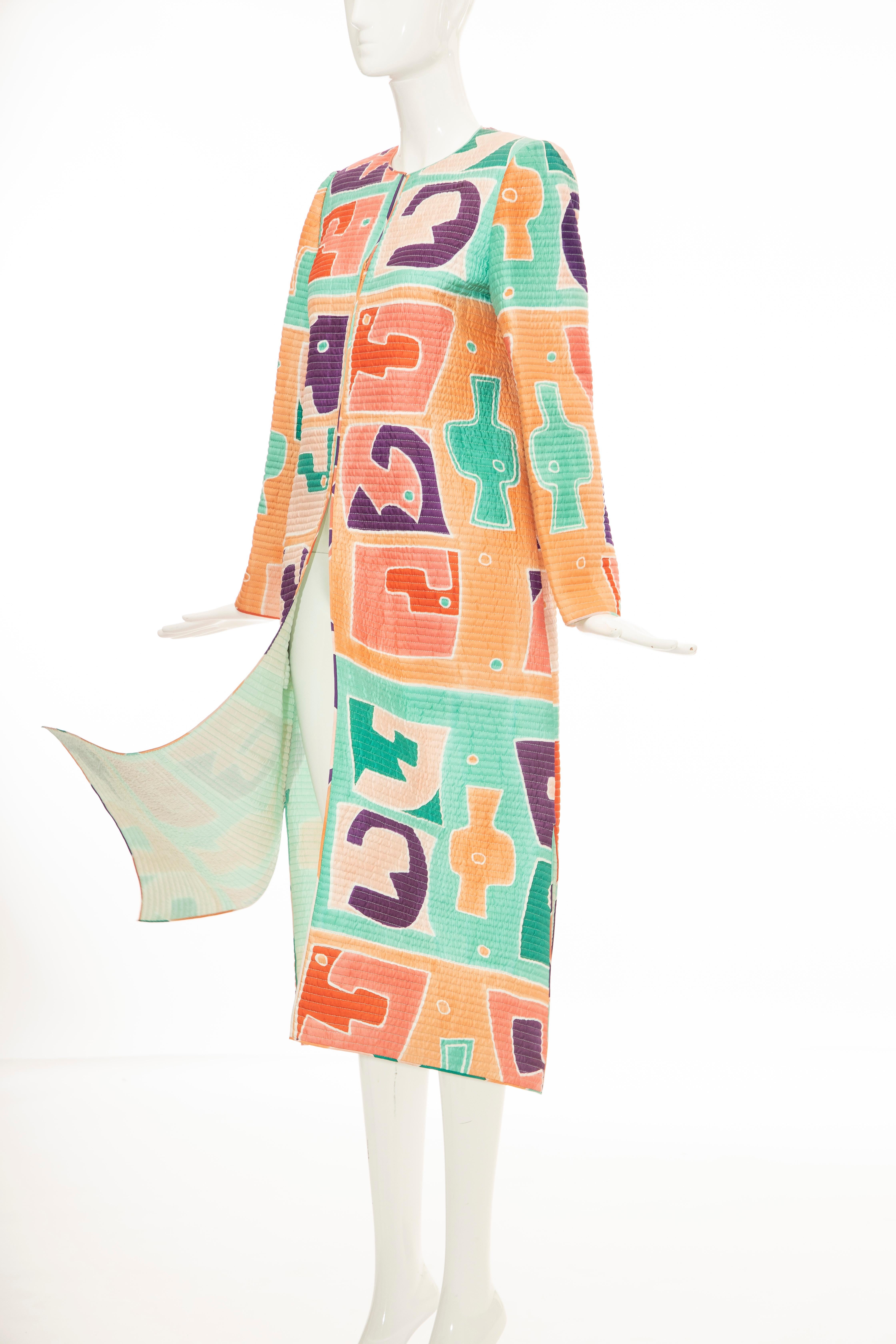 Mary McFadden Silk Lightweight Quilted & Printed Long Coat, Circa: 1980's 6