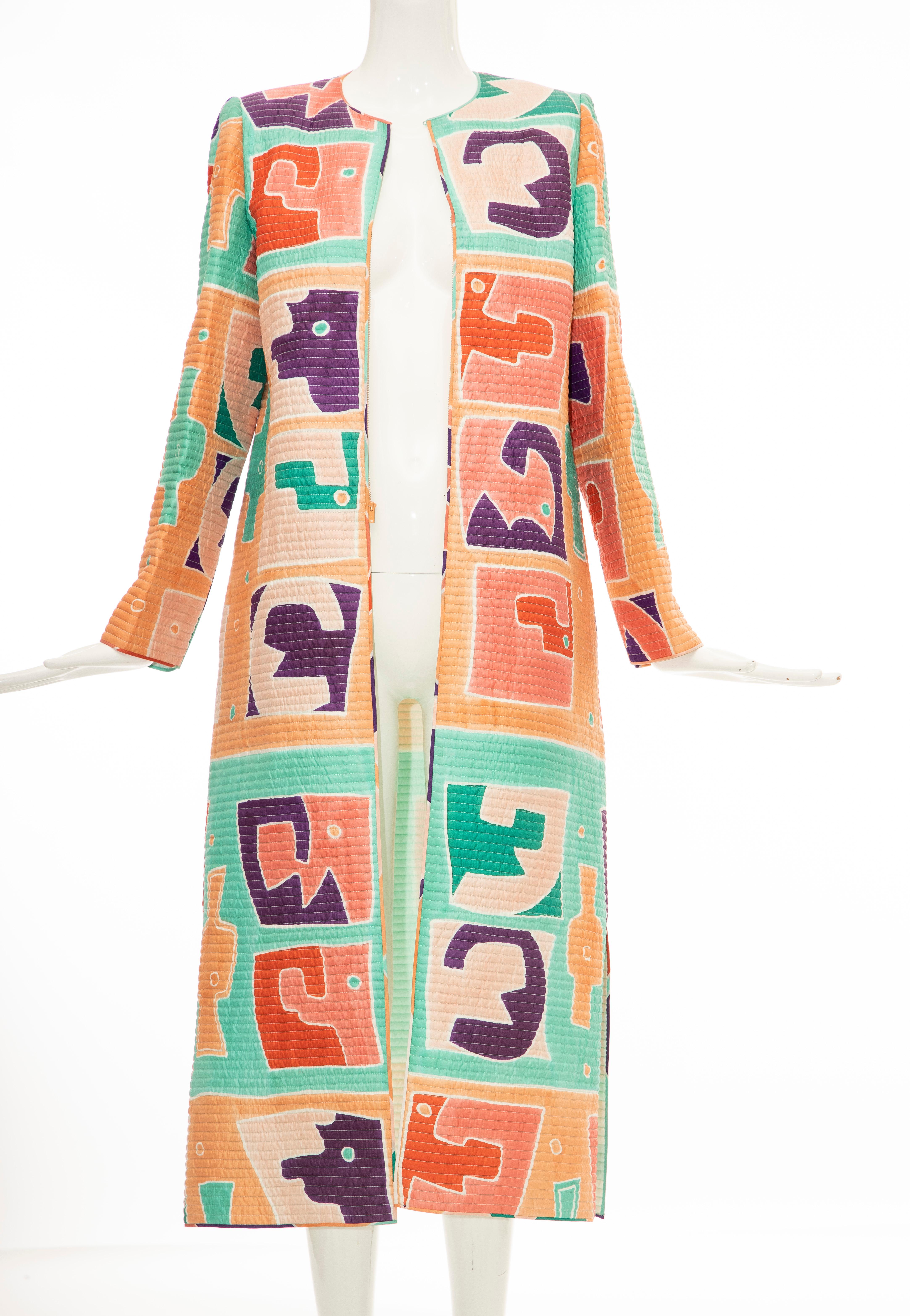 Mary McFadden Silk Lightweight Quilted & Printed Long Coat, Circa: 1980's 8