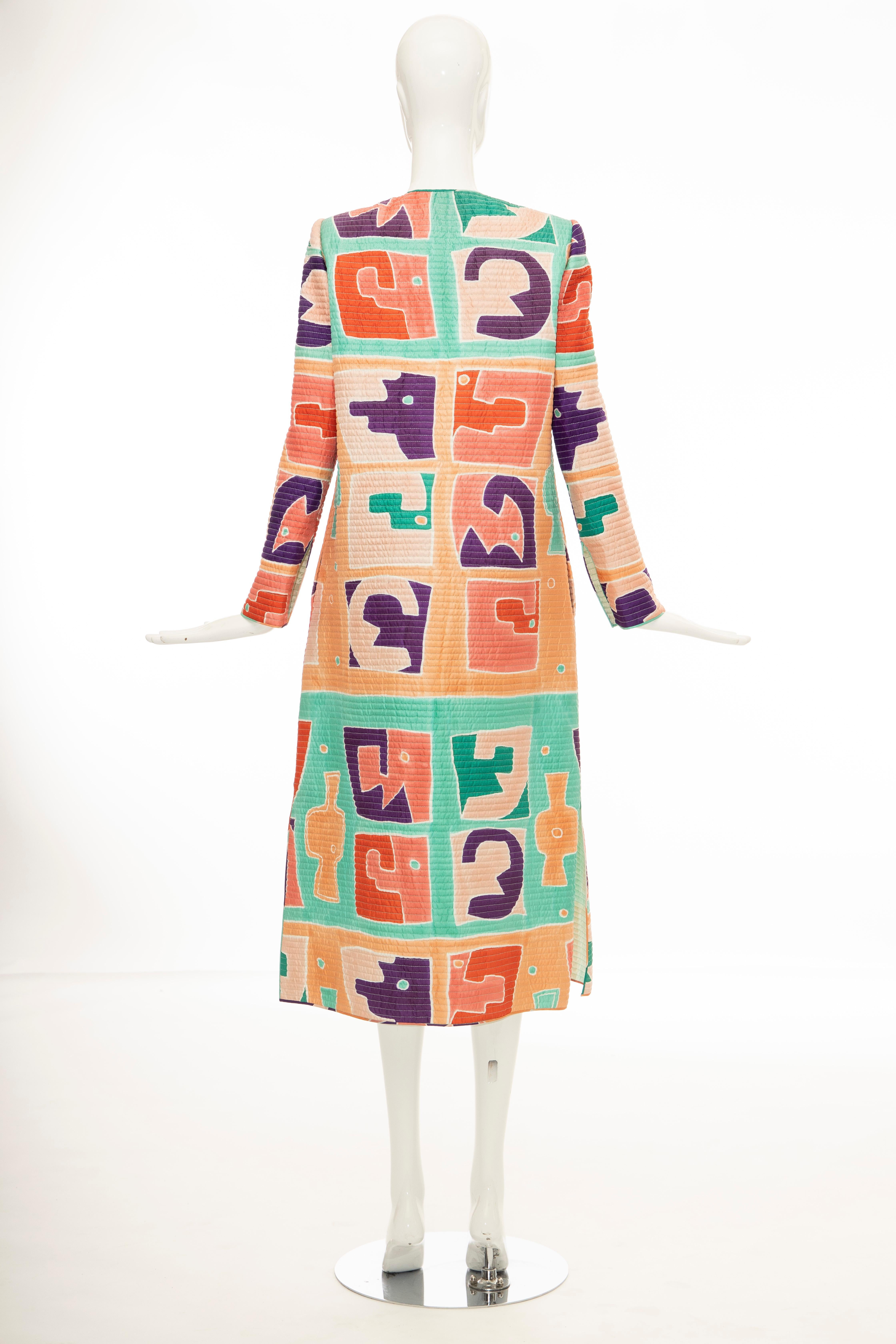 Mary McFadden Silk Lightweight Quilted & Printed Long Coat, Circa: 1980's 2