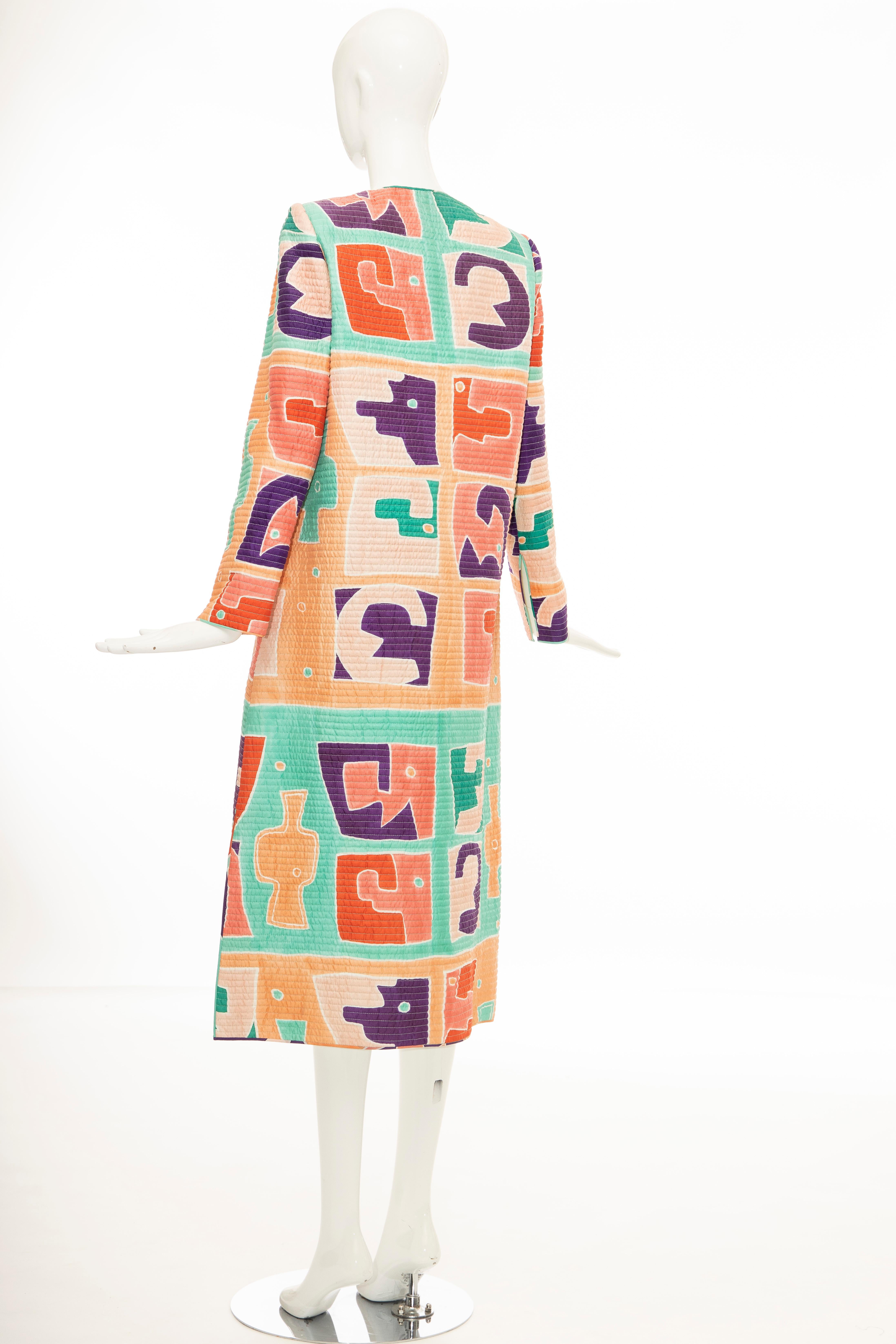 Mary McFadden Silk Lightweight Quilted & Printed Long Coat, Circa: 1980's 3