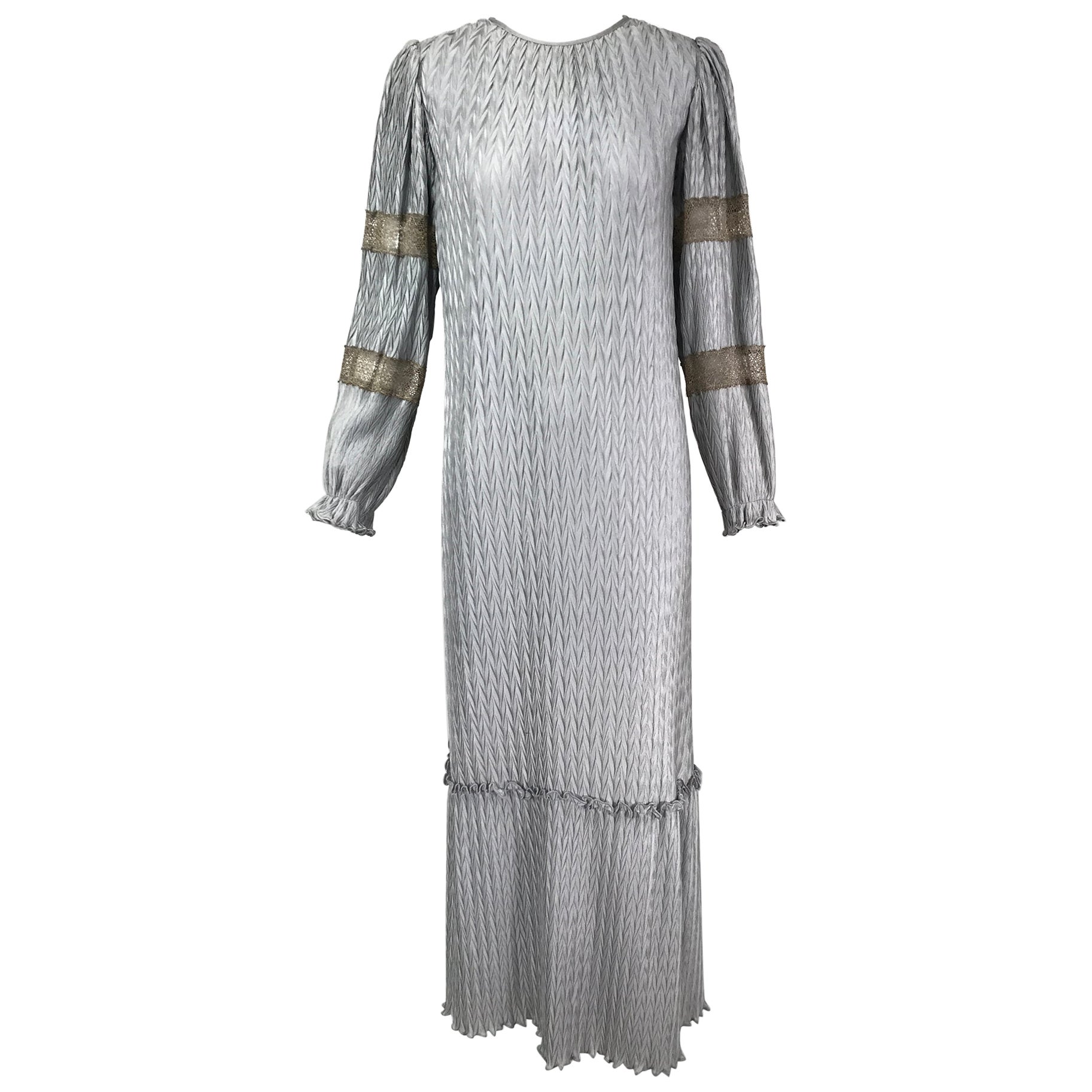 Mary McFadden Silver Grey 
Gold Lace Collection 1 Peasant Style Dress