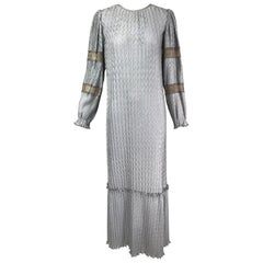 Mary McFadden Silber Grau & Gold Spitze Kollektion 1 Bauernstil Kleid