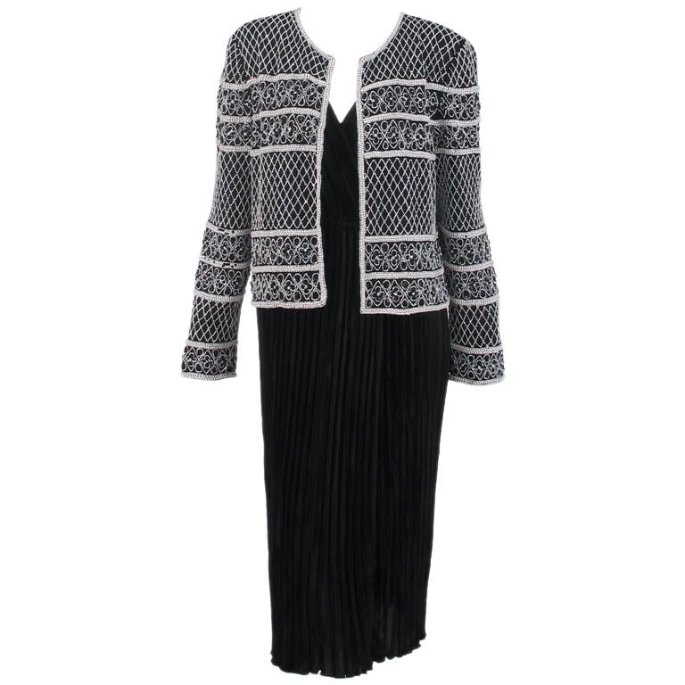 Mary McFadden Wrap Front Cocktail Dress and Beaded Jacket