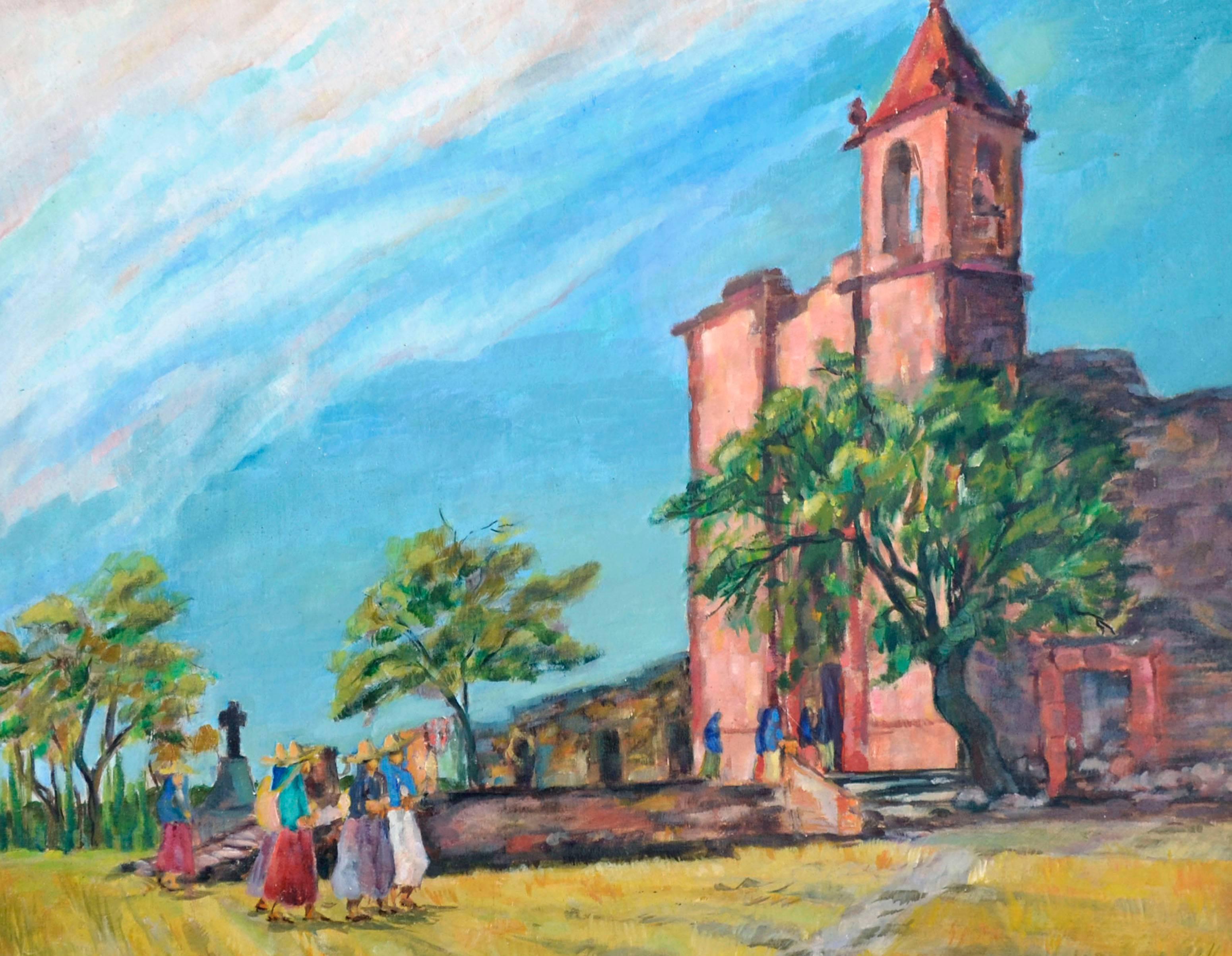 „Pilgrimage“ – Figurative Landschaft aus der Mitte des Jahrhunderts  (Amerikanischer Impressionismus), Painting, von Mary Miller