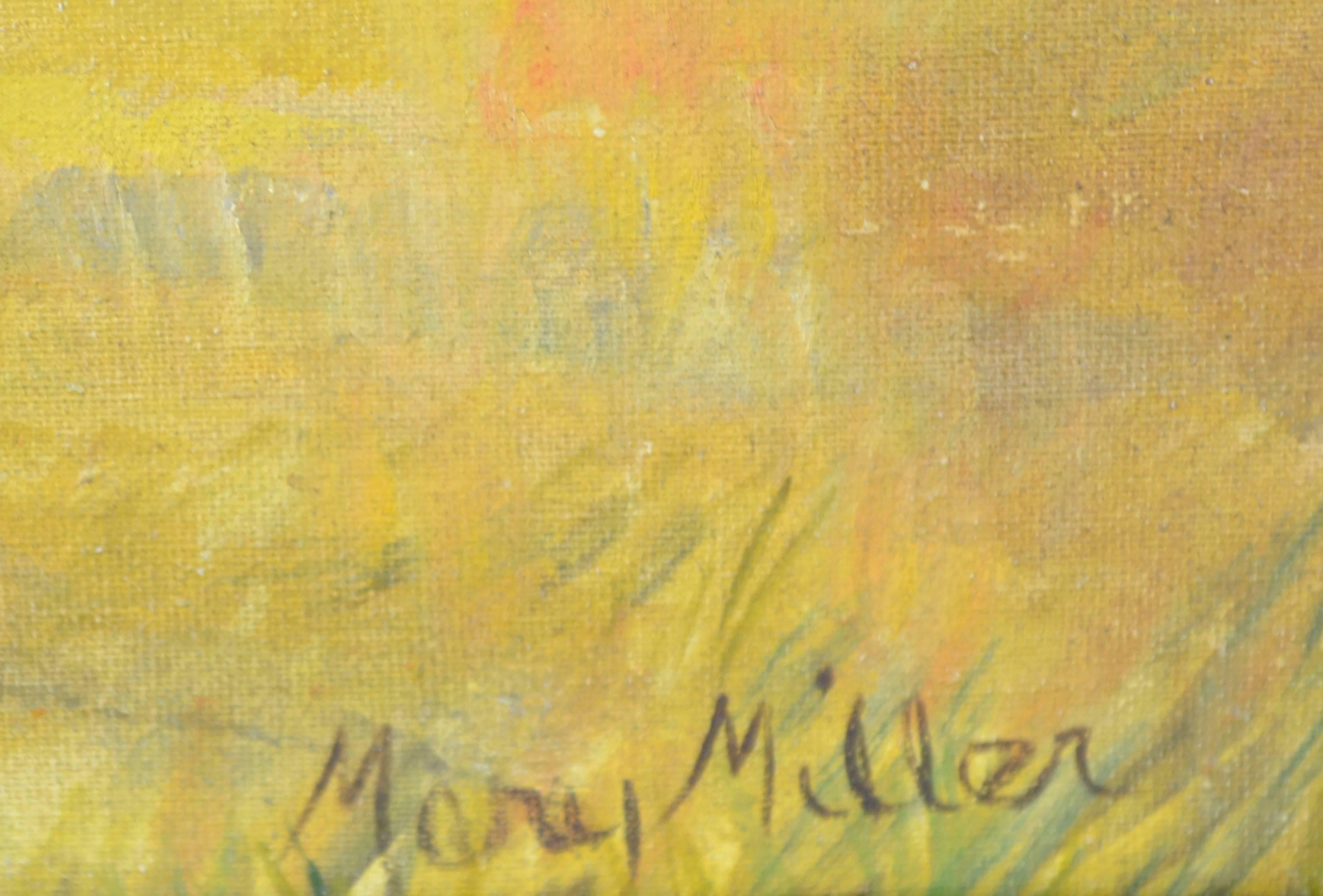 Pilgrimage - Paysage figuratif du milieu du siècle dernier - Marron Landscape Painting par Mary Miller