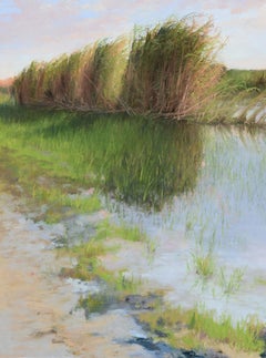 "Flooded Wetlands" original soft pastel on paper, en plein air landscape, marsh