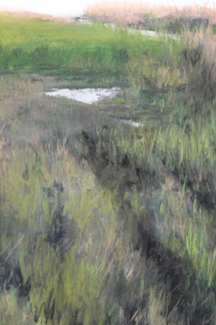 "Marsh Tracks" original soft pastel on paper, en plein air landscape, field
