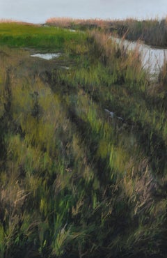 "Marsh Tracks" original soft pastel on paper, en plein air landscape, field