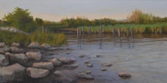 "Sunset Pilings" original soft pastel on paper, en plein air landscape