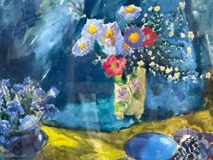 Gelb-blaues Stillleben, 1959, Modernes abstraktes ausdrucksstarkes Tischgedeck