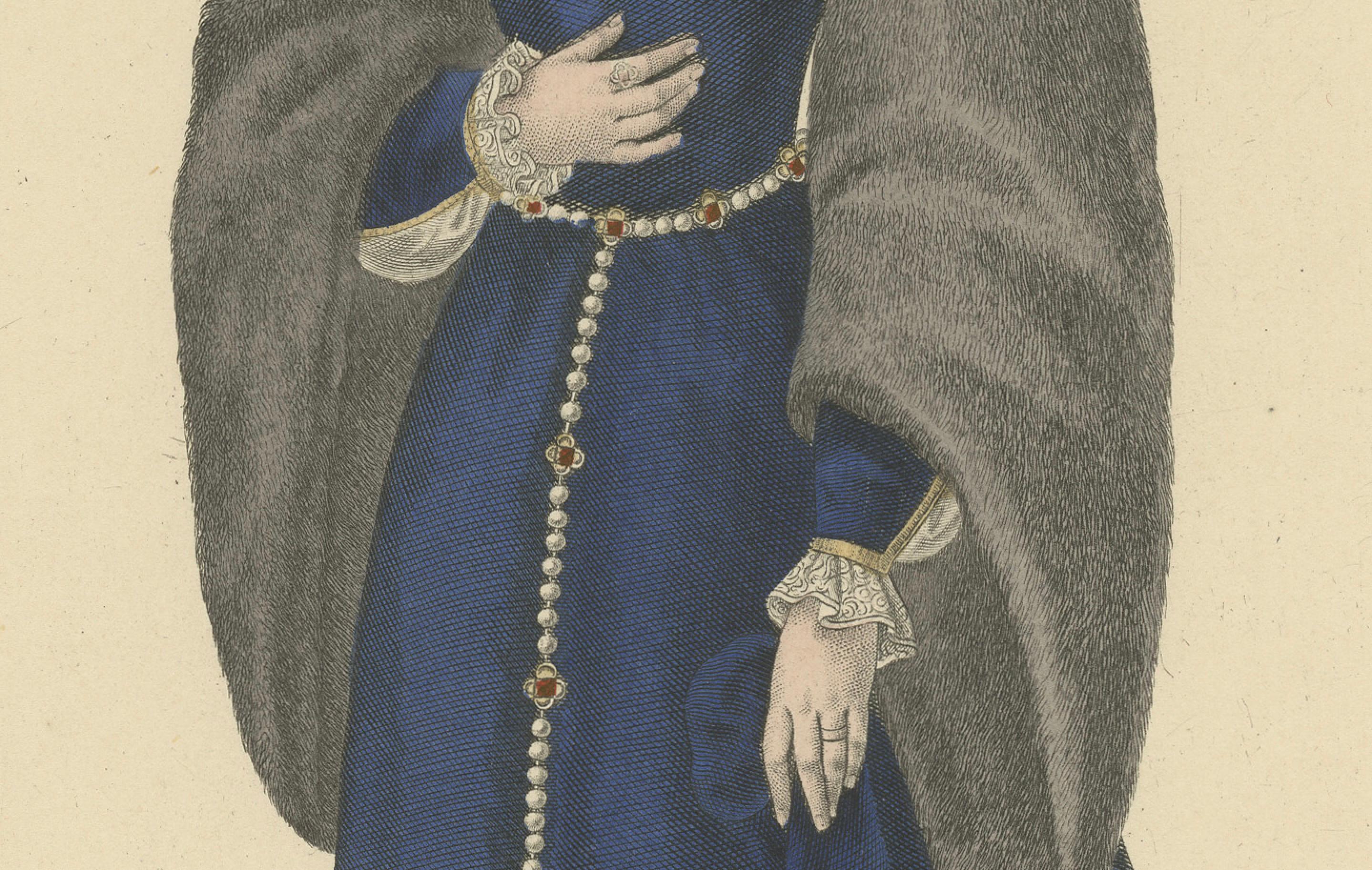 Maria von England, Königin von Frankreich - Handkolorierter Kupferstich, um 1900 (Französisch) im Angebot