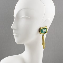 Mary Oros Gilded Cast Resin Clip-on Earrings with Turquoise Resin Cabochons