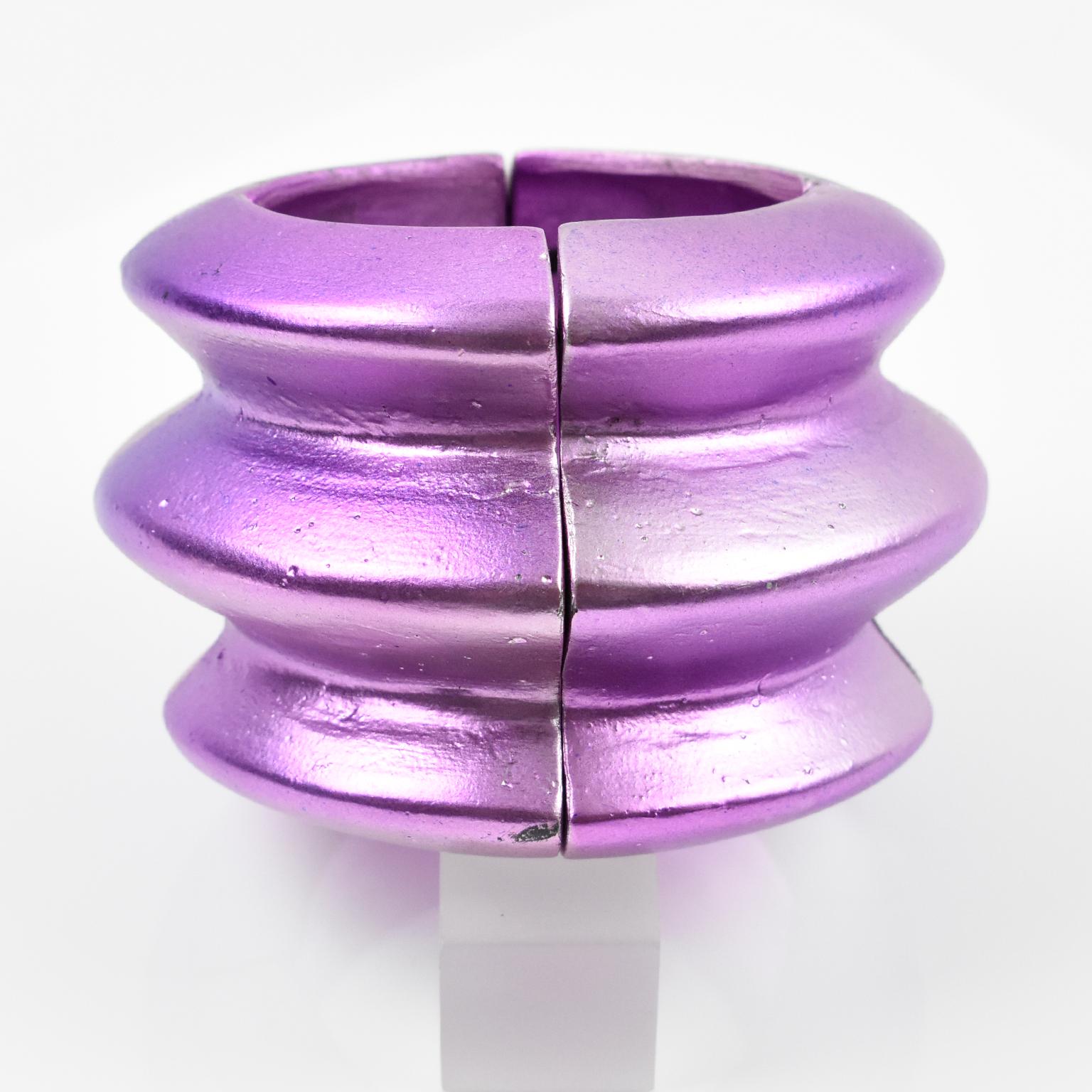 Mary Oros Massive Purple Resin Stretch Geometric Bracelet Bangle In Good Condition For Sale In Atlanta, GA