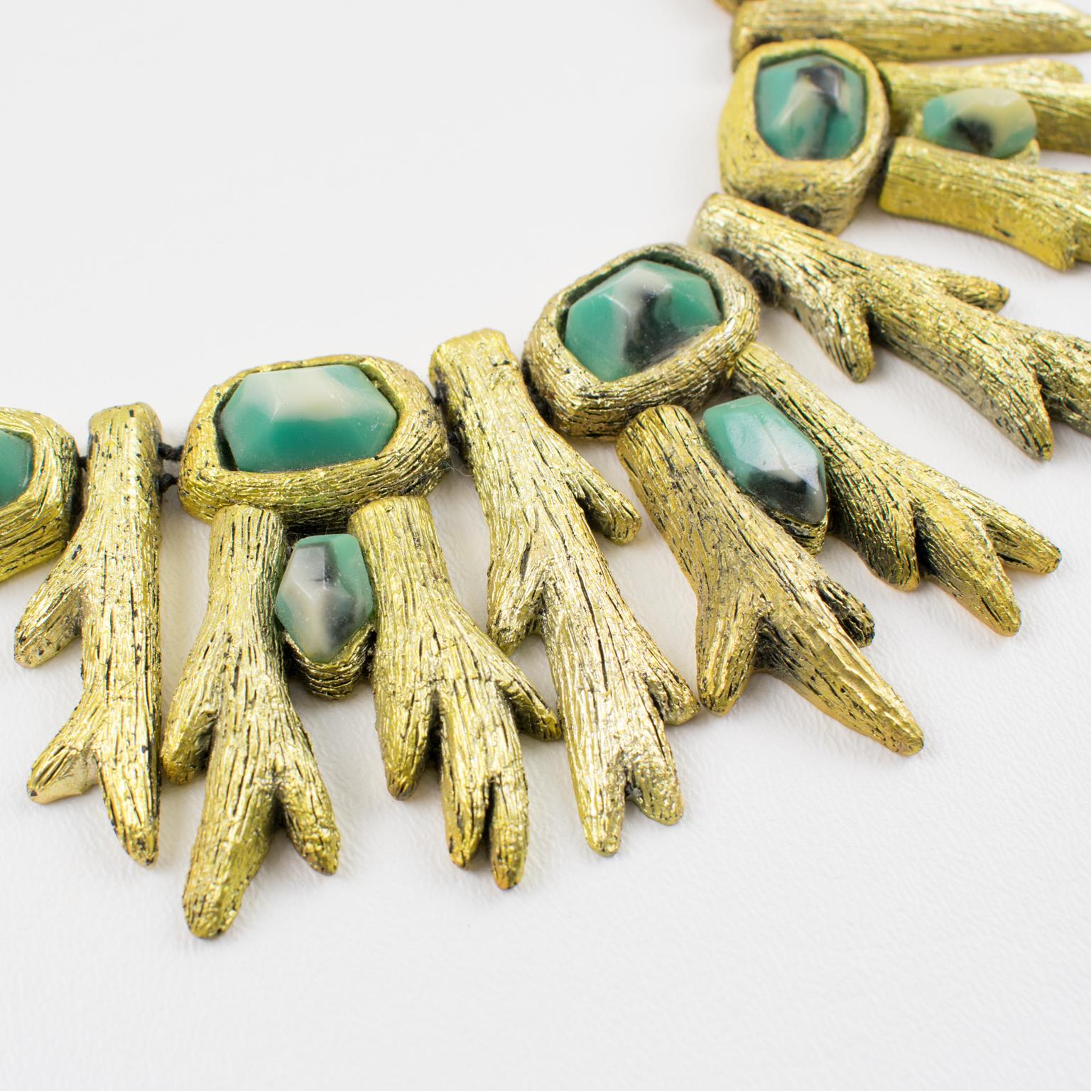 Modernist Mary Oros Sculptural Gilt Cast Resin Choker Necklace For Sale