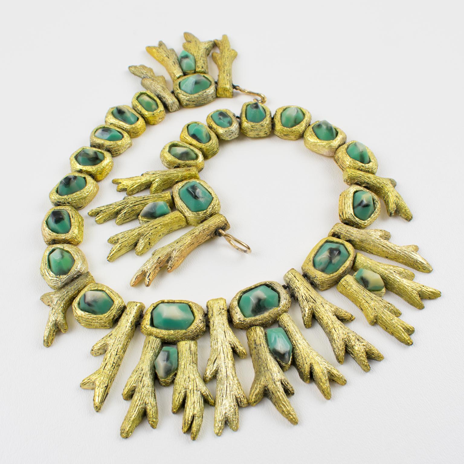 Mary Oros Sculptural Gilt Cast Resin Choker Necklace In Good Condition For Sale In Atlanta, GA